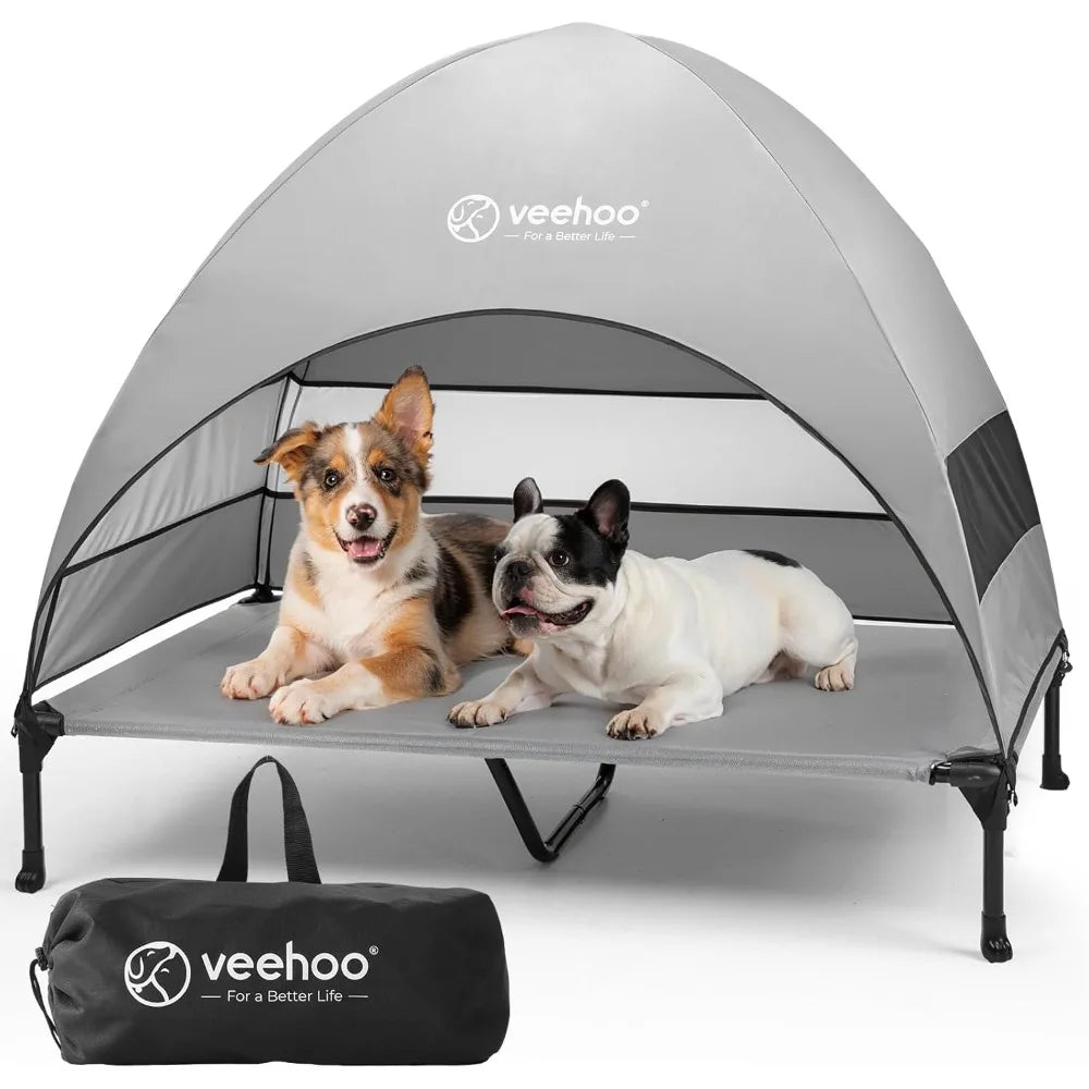 Outdoor Dog Bed with Canopy, Cooling Elevated Pet Cot with Removable Shade, Non-Slip Feet, Raised Dog Cot for Large Dogs, Pet T