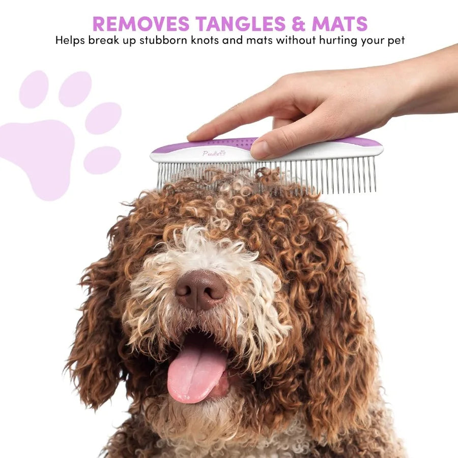 Poodle Pet Dog Combs for Grooming 2 Pack Stainless Steel Teeth Easily Remove Dirt and Tangles Ideal for Long and Short Haired P