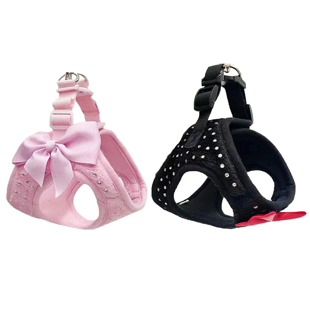 Bowknot Dog Cat Vest Harness Chest Rope Set Pets Harness and Leash Kit Adjustable Pet Harness for Small Dogs Outdoor Walking