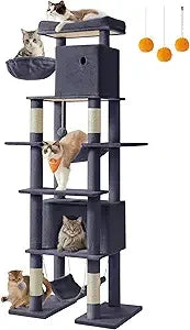 Feandrea Cat Tree, 79.1 Inch Tall Cat Tower for Indoor Cats, Multi-Level Large Cat Condo with 4 Scratching Posts, 2 Hammocks, a