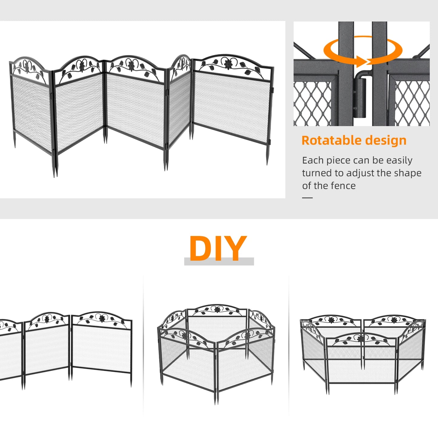 5pcs Heavy Duty Garden Fence Metal Decorative Fencing Panel Garden Entry Path Fence