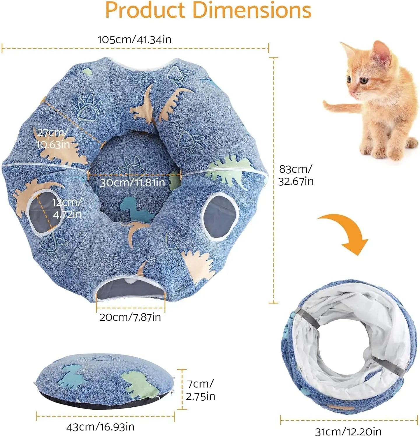 Foldable Cat Tunnel with Washable Bed 4 Entry Points,Peekaboo Cat Cave,Multifunctional Playground Toy for Cats Kittens