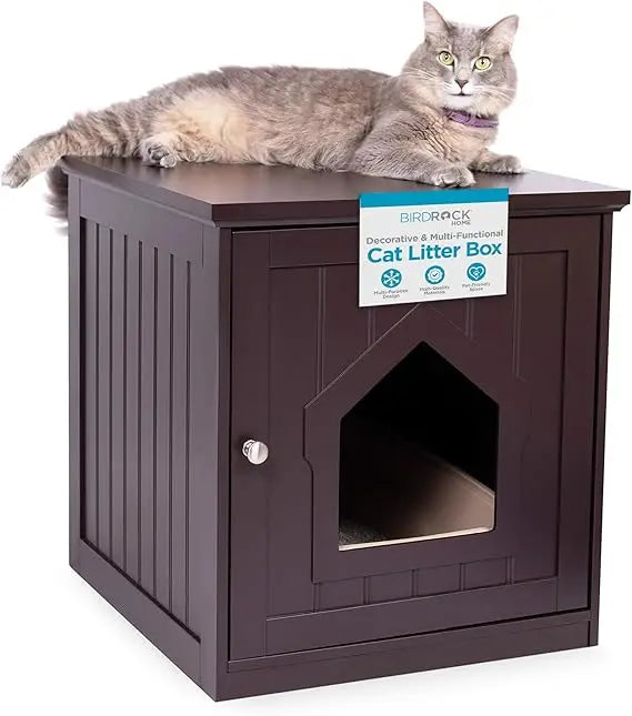 Cat Litter Box Furniture Enclosure - Hidden Kitty Litter Cat House with Hinged Door, Nightstand, Side Table & Pet Crate, Indoor