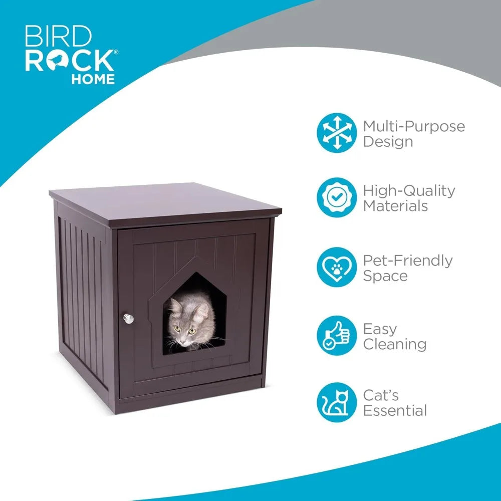 Cat Litter Box Furniture Enclosure - Hidden Kitty Litter Cat House with Hinged Door, Nightstand, Side Table & Pet Crate, Indoor