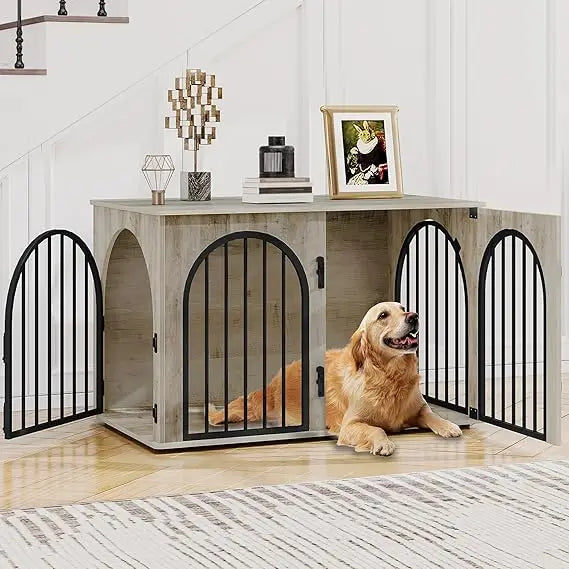 39.4" wooden dog crate furniture, indoor dog kennel dogs cage for small/medium/large dogs, heavy duty dog crates decorative pet