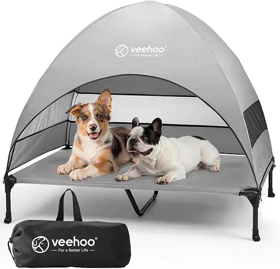Outdoor Dog Bed with Canopy, Cooling Elevated Pet Cot with Removable Shade, Non-Slip Feet, Raised Dog Cot for Large Dogs, Pet T