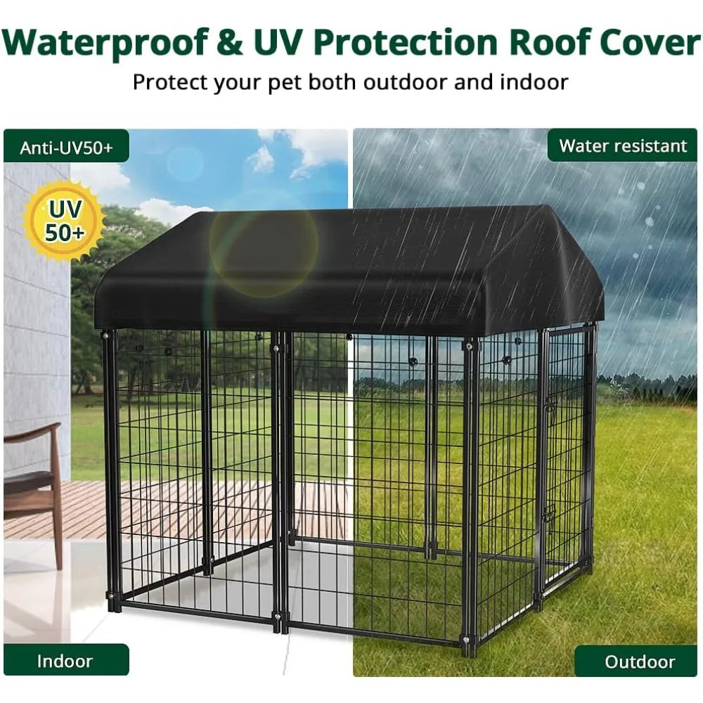 Dog Kennel Outdoor, Dog House Roof Waterproof Cover for Medium to Small Dog Outside,Pet Enclosures Crate Cage Playpen Run Indoor