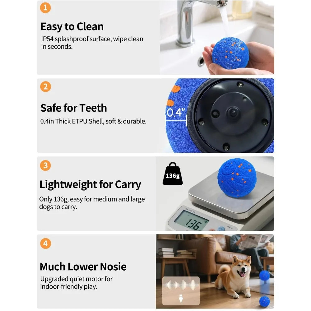 SCHITEC Interactive Dog Toys Ball Smart Automatic Bouncing Moving Rolling Vibrating Ball Motorized Pet Chase Toys for High Energ