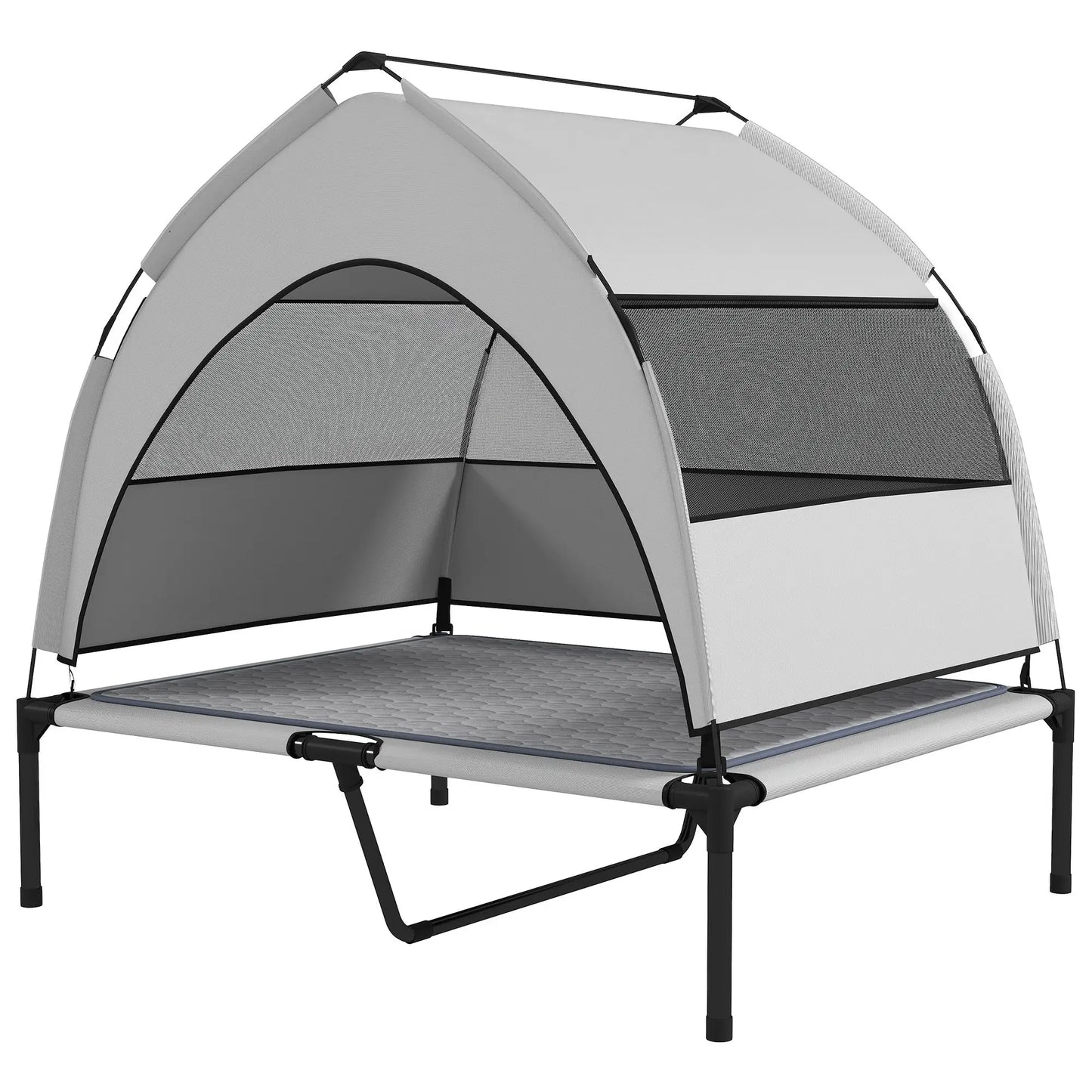 For PawHut Elevated Dog Bed with Removable Canopy, Portable Outside Raised Pet Cot with Cooling Pad, Storage Bag, 36" x 29.5" x