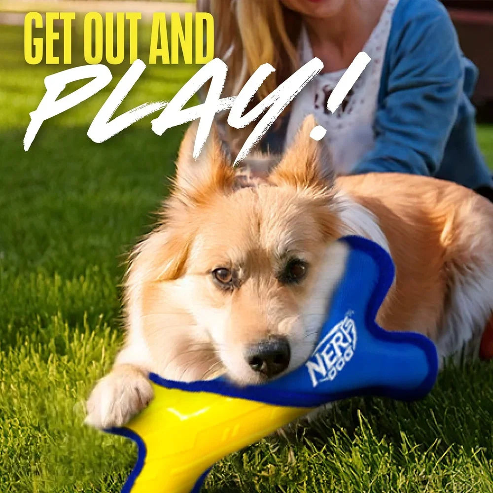Durable Nylon Rubber Dog Bone Toy 11 Inch Interactive Fetch Chewable Tear-Resistant Weather Resistant High Visibility Safe