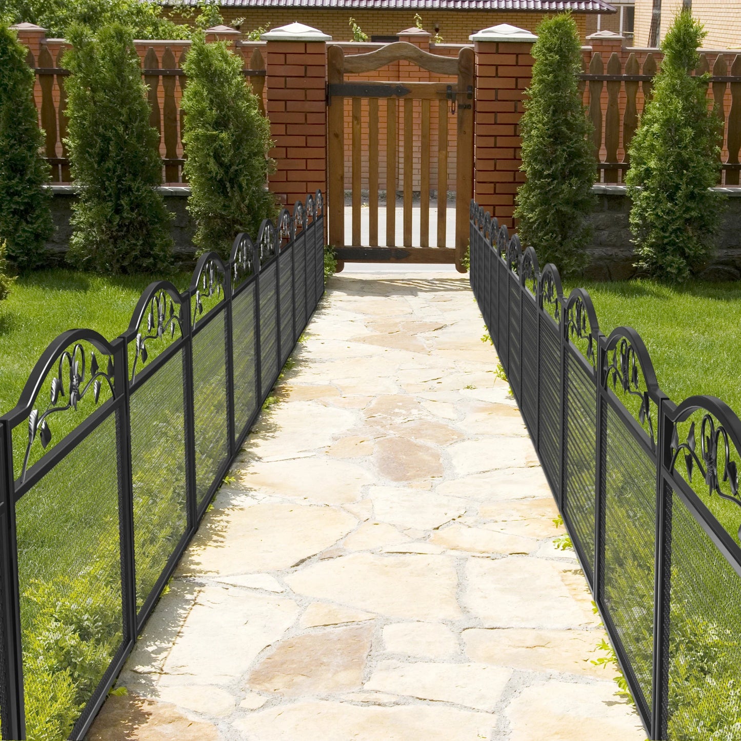 5pcs Heavy Duty Garden Fence Metal Decorative Fencing Panel Garden Entry Path Fence