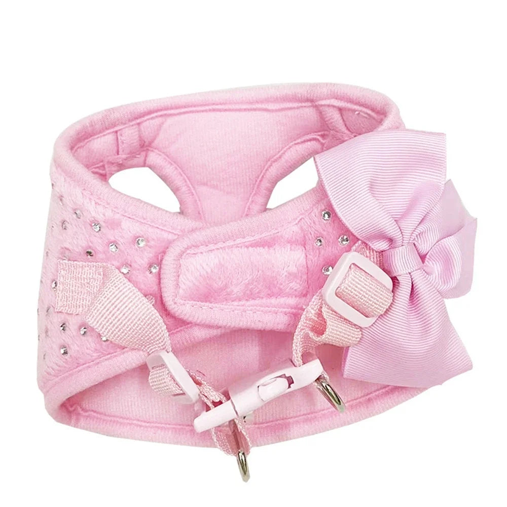 Bowknot Dog Cat Vest Harness Chest Rope Set Pets Harness and Leash Kit Adjustable Pet Harness for Small Dogs Outdoor Walking