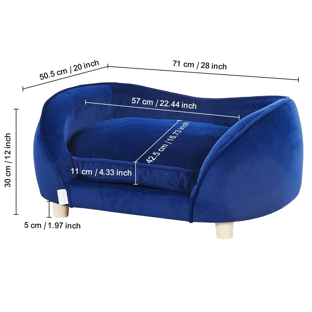 Pet Couch Sofa Dogs and Cats Plush Dog Bed Supports 81lbs High Resilience Foam Scratch Resistant Velvet Sturdy Wood Frame Easy