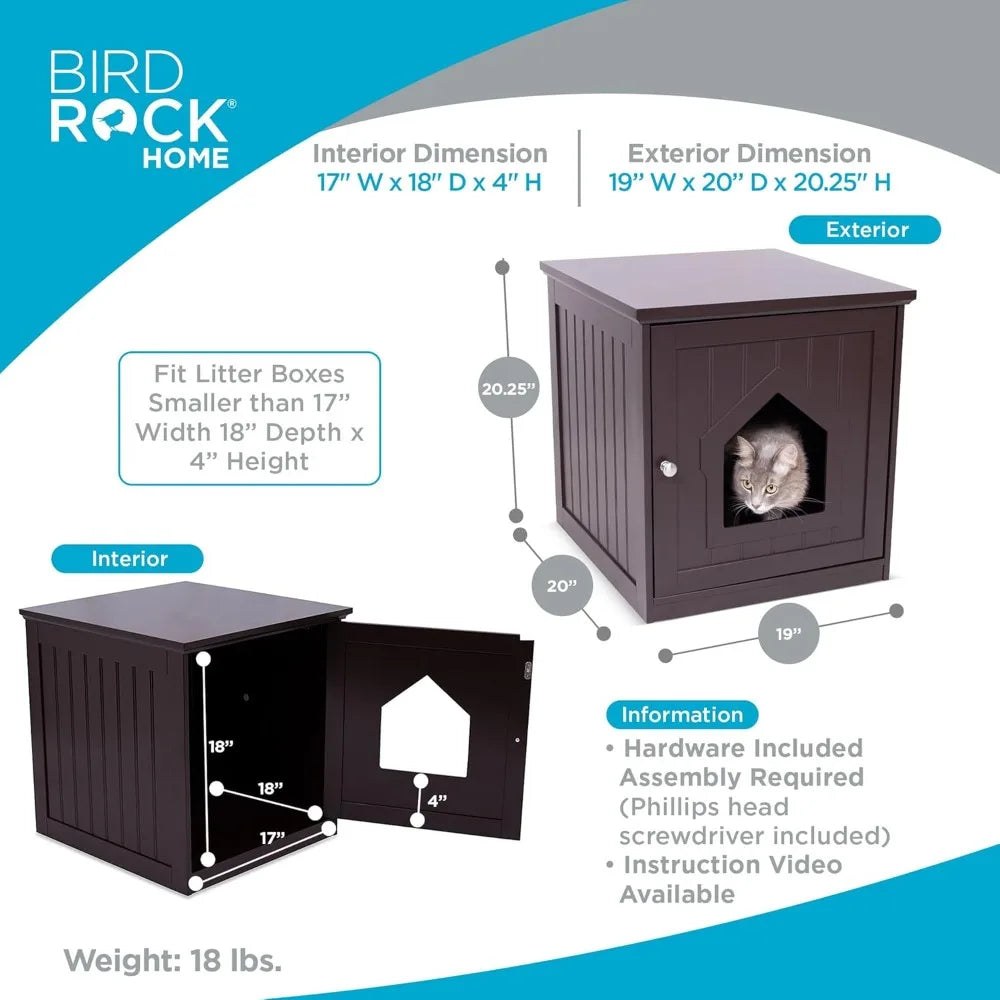 Cat Litter Box Furniture Enclosure - Hidden Kitty Litter Cat House with Hinged Door, Nightstand, Side Table & Pet Crate, Indoor