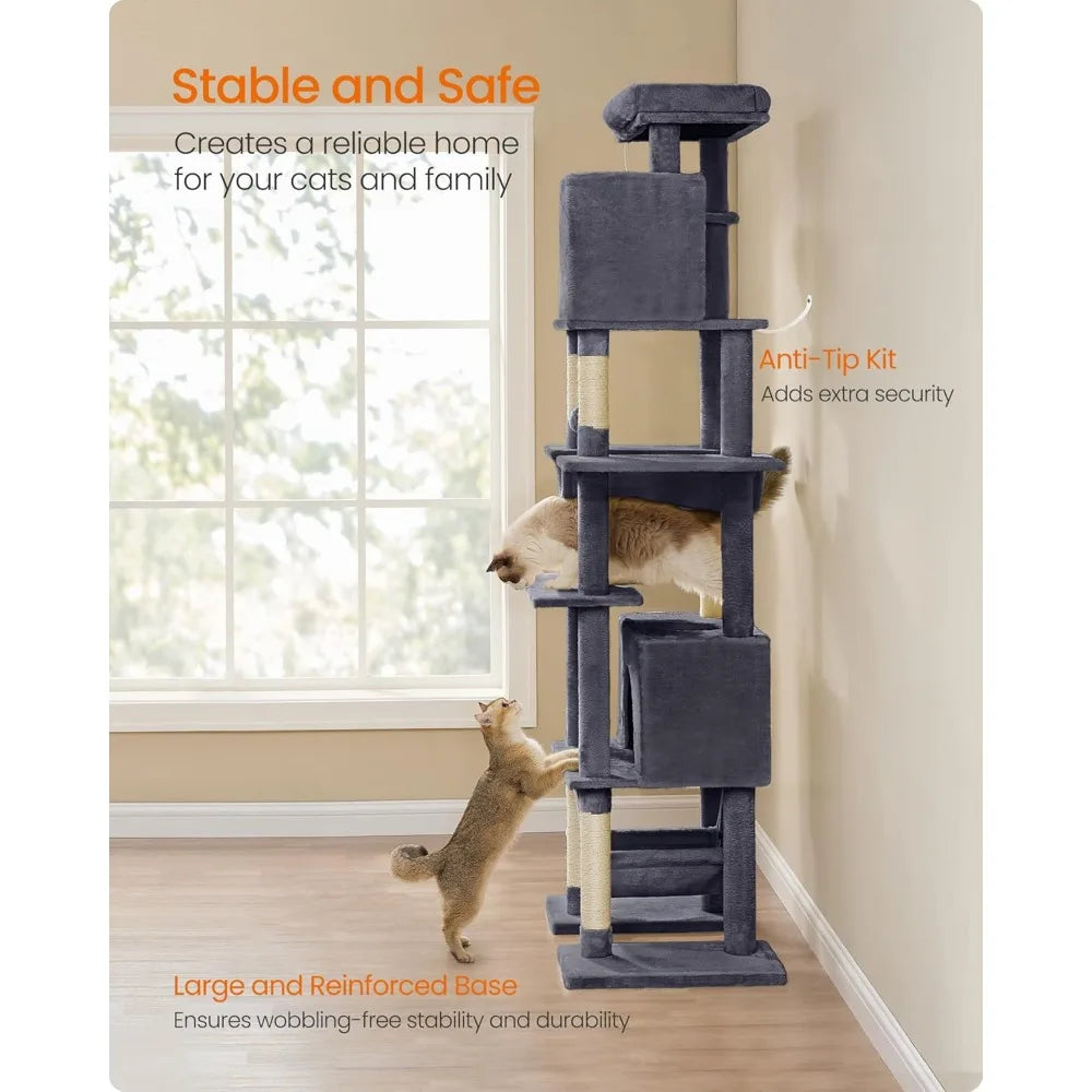 Feandrea Cat Tree, 79.1 Inch Tall Cat Tower for Indoor Cats, Multi-Level Large Cat Condo with 4 Scratching Posts, 2 Hammocks, a