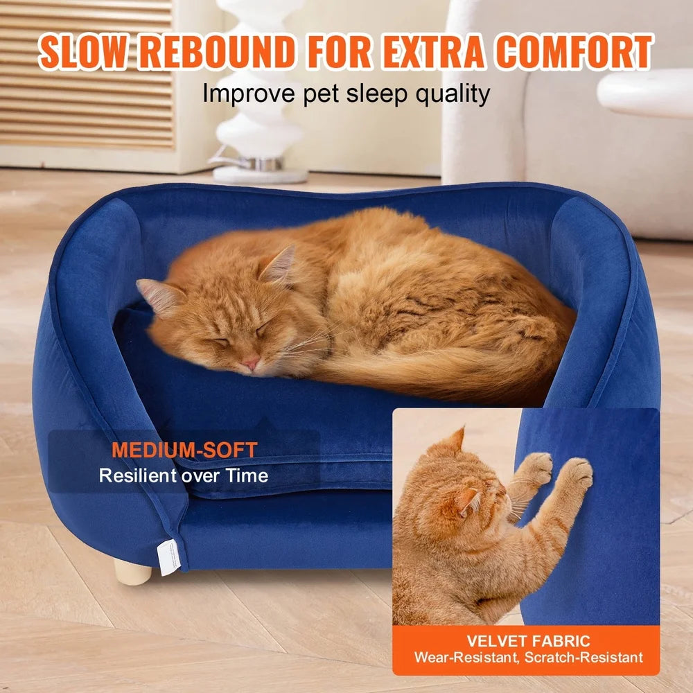 Pet Couch Sofa Dogs and Cats Plush Dog Bed Supports 81lbs High Resilience Foam Scratch Resistant Velvet Sturdy Wood Frame Easy