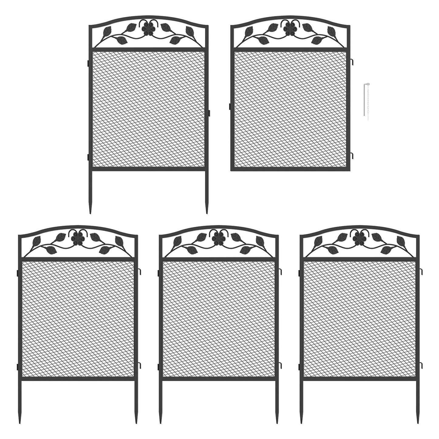 5pcs Heavy Duty Garden Fence Metal Decorative Fencing Panel Garden Entry Path Fence