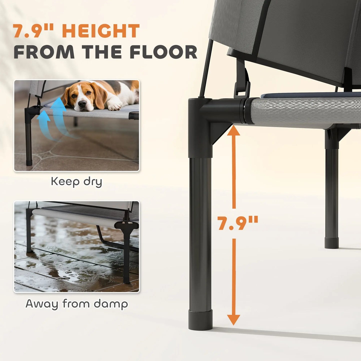 For PawHut Elevated Dog Bed with Removable Canopy, Portable Outside Raised Pet Cot with Cooling Pad, Storage Bag, 36" x 29.5" x