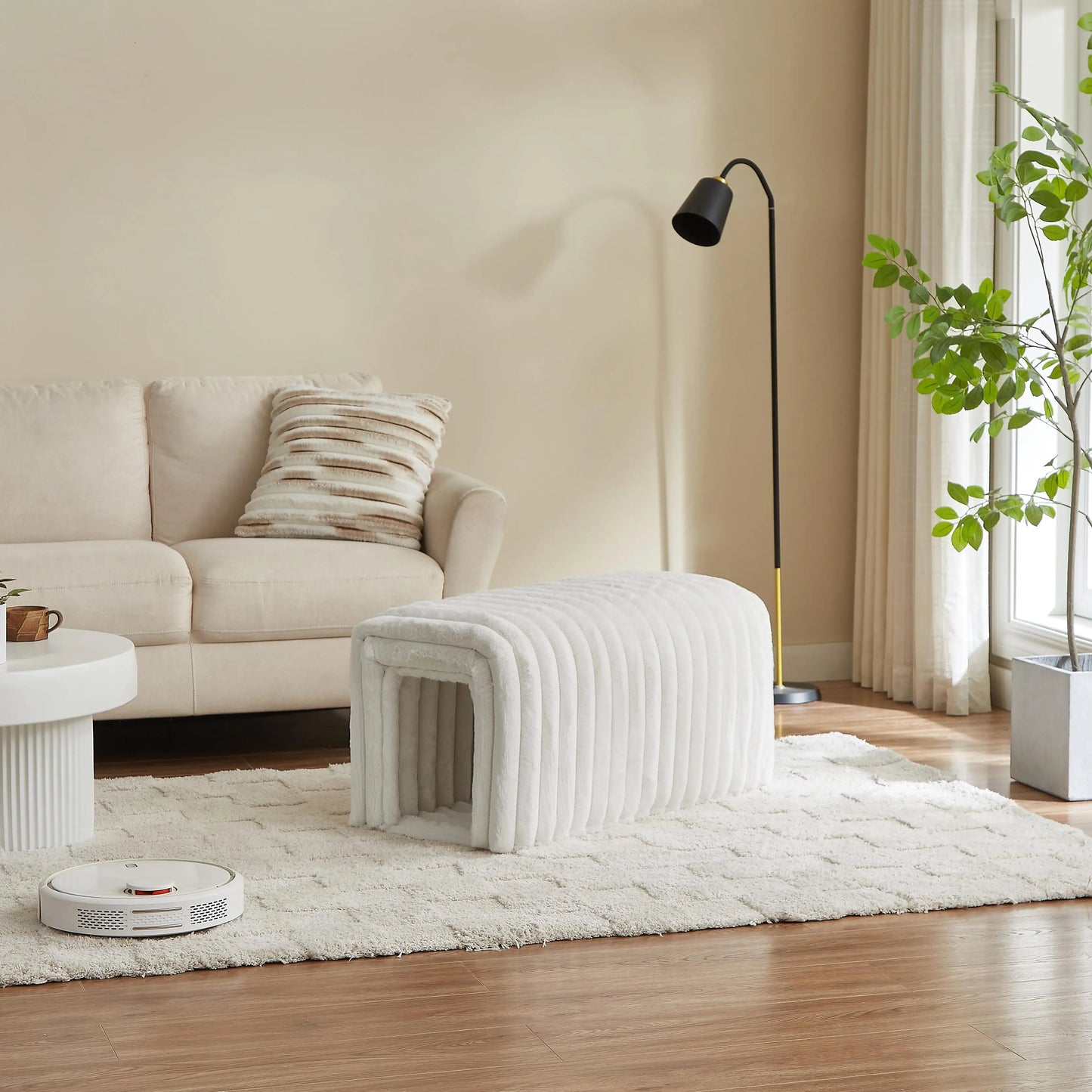 Stylish Corduroy Ottoman Storage Bench for Pets - Cat Nest for Living Room, Entryway & Bedroom