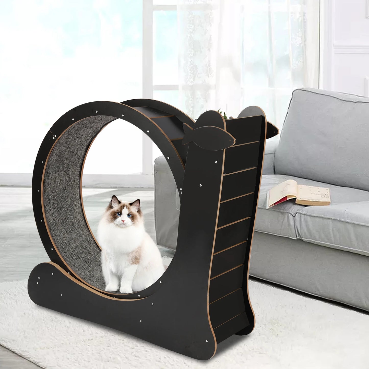 Cat Exercise Wheel, Large Cat Treadmill With Carpet Runway For Indoor Cats 43.3 * 13.4 * 40.1 Inches (Black)