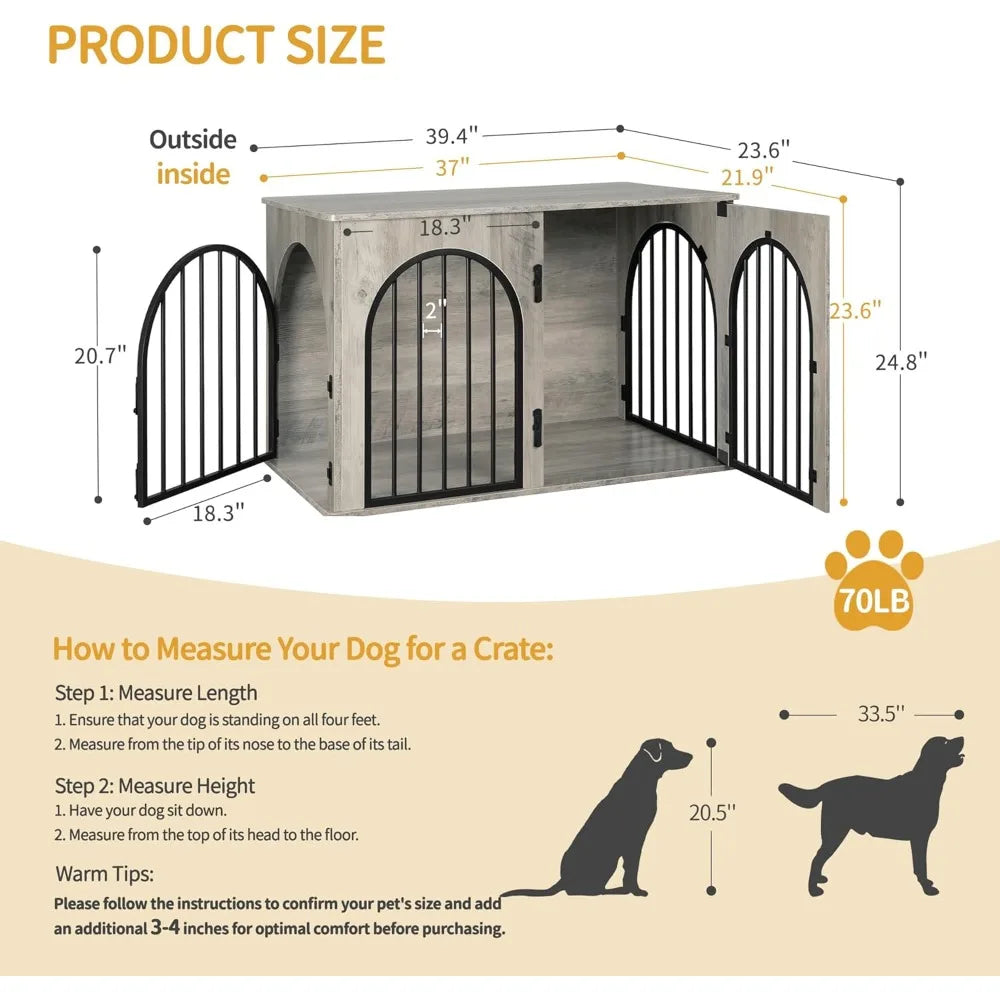 39.4" wooden dog crate furniture, indoor dog kennel dogs cage for small/medium/large dogs, heavy duty dog crates decorative pet