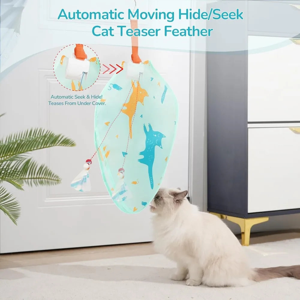 Interactive Cat Toys for Indoor Cats,Rechargeable Automatic Concealed Cat Feather Teaser,Motion Activated Enrichment Toys for In
