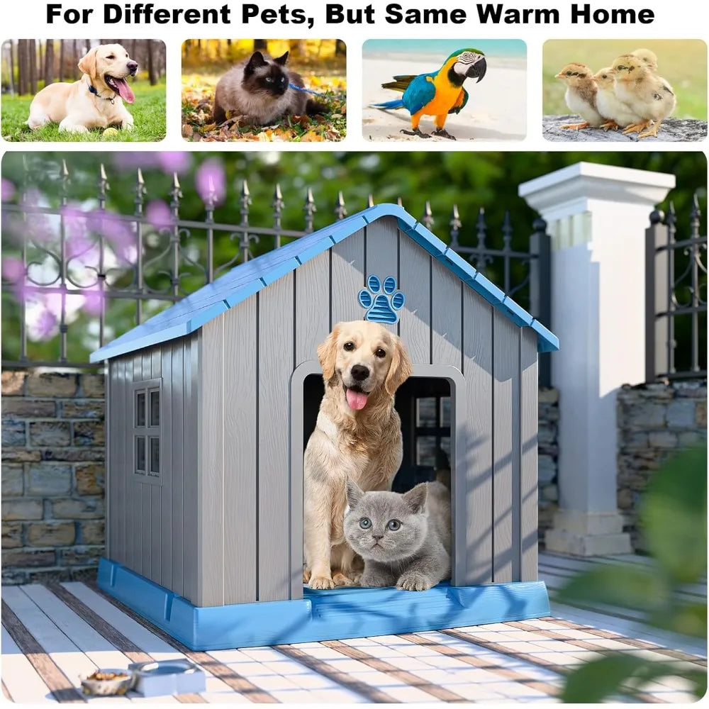 38" Dog House Kennel Indoor Outdoor,Peaked Deck Doghouse,Keep Your Dog Dry & Cozy(Grey Blue)