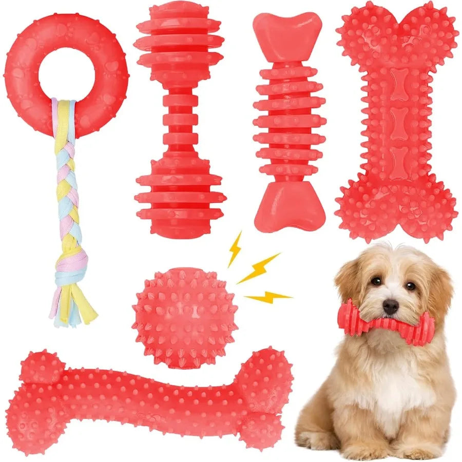 6 Pack Red Dog Chew Toys for Small Dogs: Promotes Dental Health and Interactive Play Ideal for Teething Puppies and Active Play