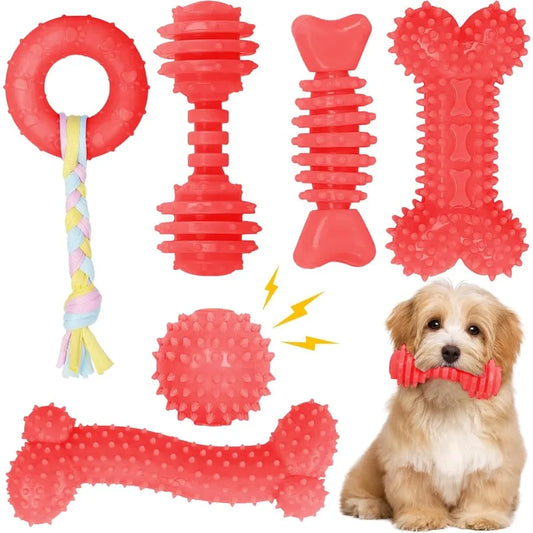 6 Pack Red Dog Chew Toys for Small Dogs: Promotes Dental Health and Interactive Play Ideal for Teething Puppies and Active Play