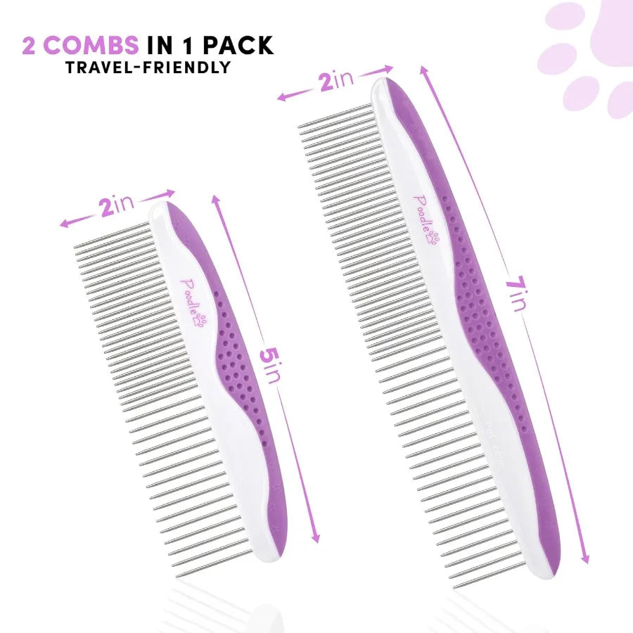 Poodle Pet Dog Combs for Grooming 2 Pack Stainless Steel Teeth Easily Remove Dirt and Tangles Ideal for Long and Short Haired P