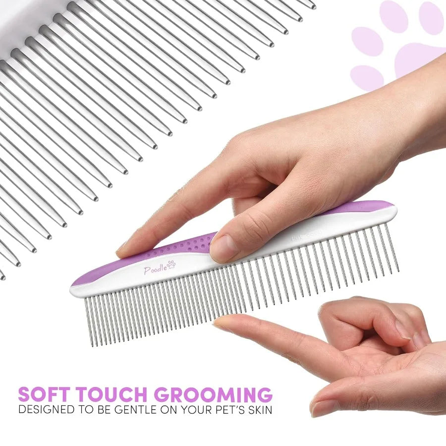Poodle Pet Dog Combs for Grooming 2 Pack Stainless Steel Teeth Easily Remove Dirt and Tangles Ideal for Long and Short Haired P