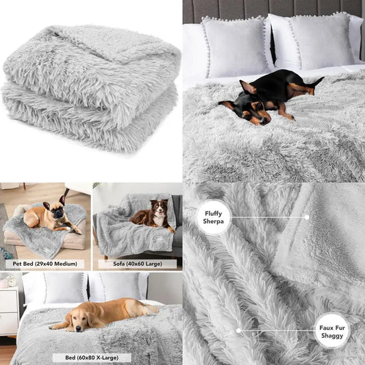 Waterproof Dog Blanket for Small Medium Dogs, Calming Fleece Cat Blanket, Couch Protector Washable Sherpa Faux Fur Pet Throw fo