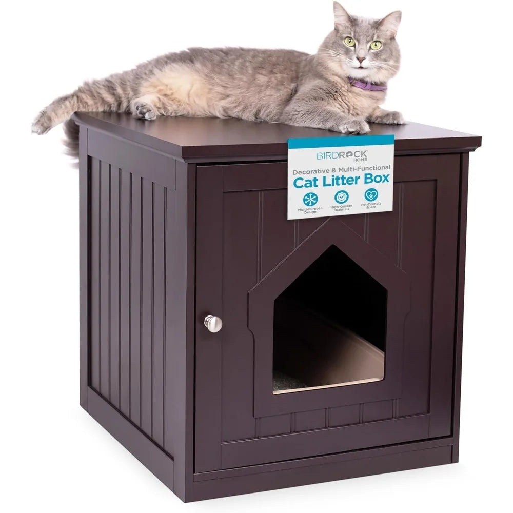 Cat Litter Box Furniture Enclosure - Hidden Kitty Litter Cat House with Hinged Door, Nightstand, Side Table & Pet Crate, Indoor