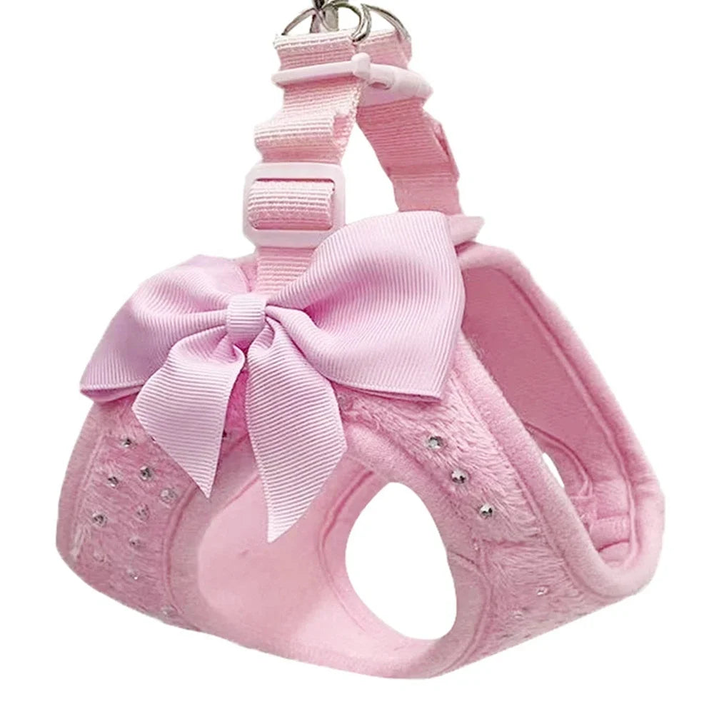 Bowknot Dog Cat Vest Harness Chest Rope Set Pets Harness and Leash Kit Adjustable Pet Harness for Small Dogs Outdoor Walking