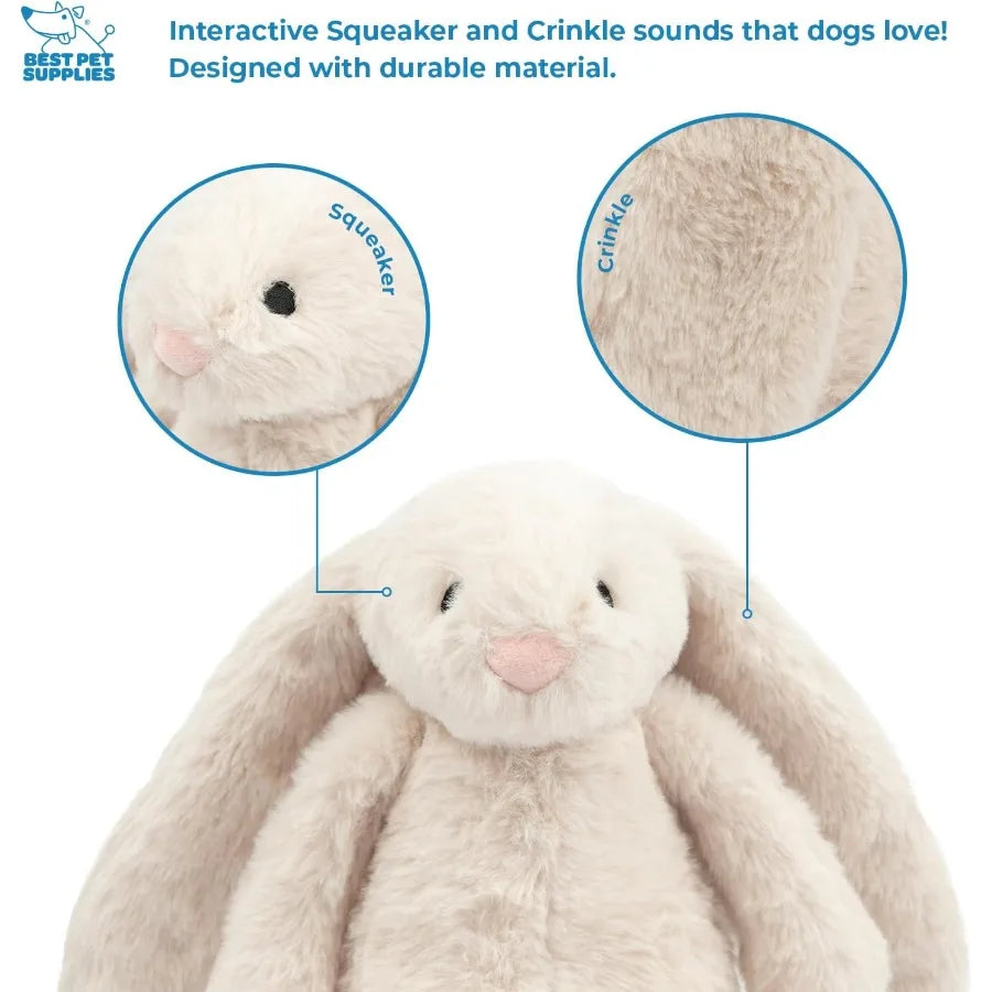 Interactive Bunny Buddy Dog Toy with Crinkle and Squeaky Features for Small and Medium Breed Puppies or Dogs Cute Plush Interac