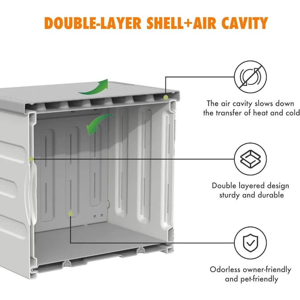 Outdoor Cat House Weatherproof&Insulated,Plastic Waterproof Elevated Cat Shelter Stackable Pet House Cat Wave for Outdoor Indoor