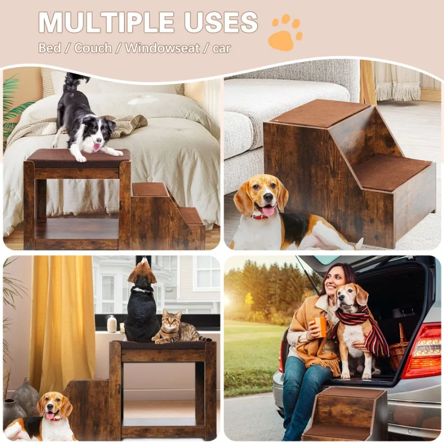 Pet Bunk Bed with Removable Step for Dogs and Cats MultiLevel Bed Window Perch Seat Platform with Cushion and Cat Scratch Pad I