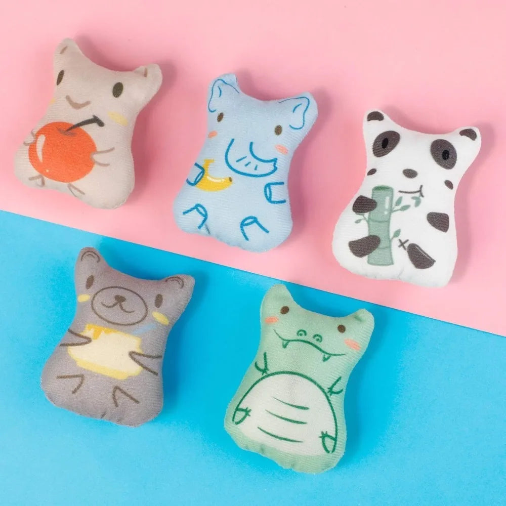 Catnip Toys for Indoor Cats - 5PCS Plush Cat Chew Toys Teething Interactive Catnip Filled Kitten Toy Soft Pet Toy (Animal Shapes