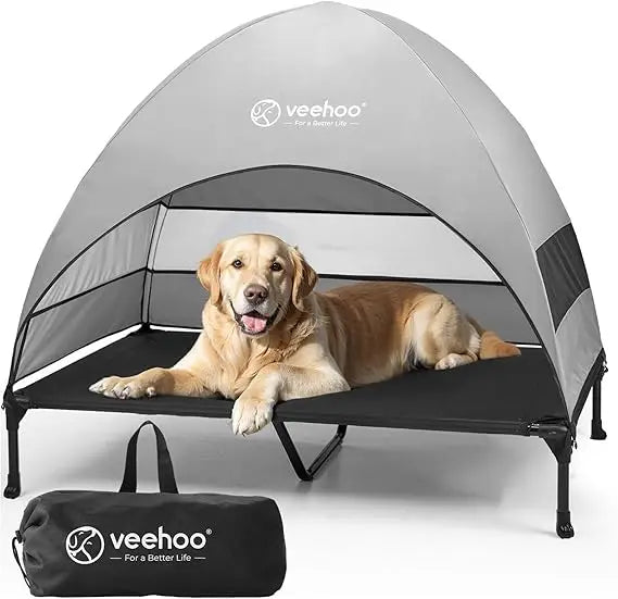Outdoor Dog Bed with Canopy, Cooling Elevated Pet Cot with Removable Shade, Non-Slip Feet, Raised Dog Cot for Large Dogs, Pet T