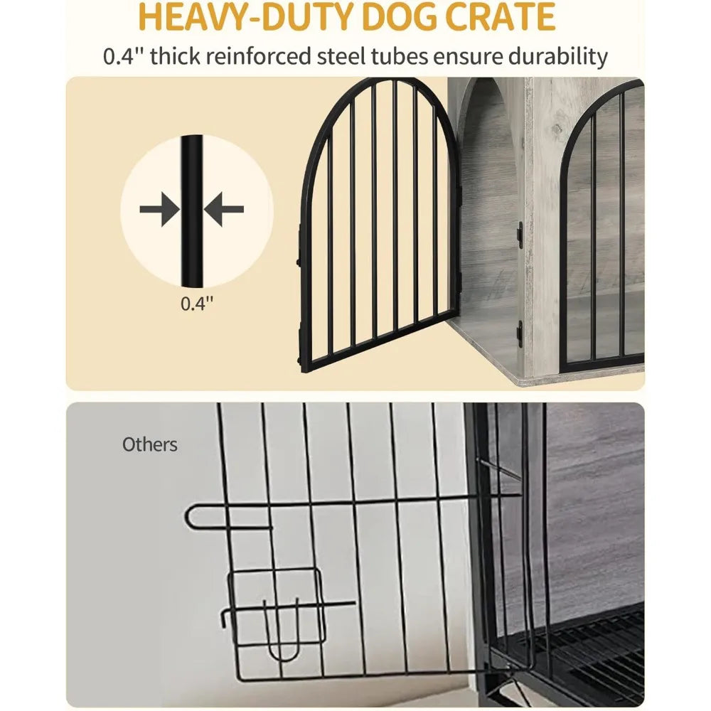 39.4" wooden dog crate furniture, indoor dog kennel dogs cage for small/medium/large dogs, heavy duty dog crates decorative pet
