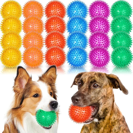 24 Pcs Spikey Dog Balls 3.5 Inch Squeaky Dog Toys Pet Toys Rubber Dog Toy Balls Puppy Chew Toys for Teething Durable Dog