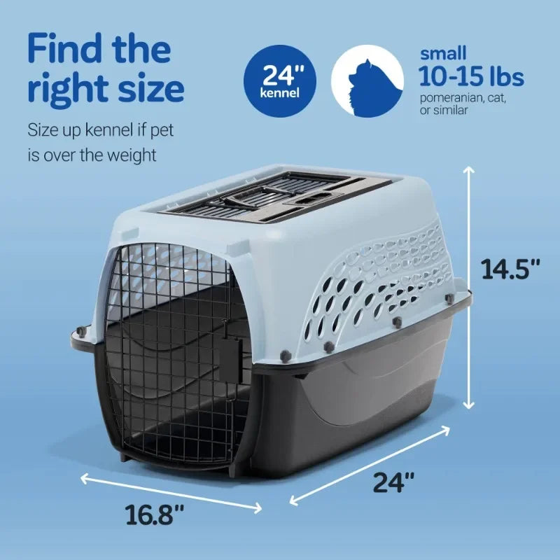 Petmate Two Door Top Load Plastic Travel Dog Kennel Pet Carrier for Dogs and Cats, Medium 24" for Pets up to 15 lb, Blue