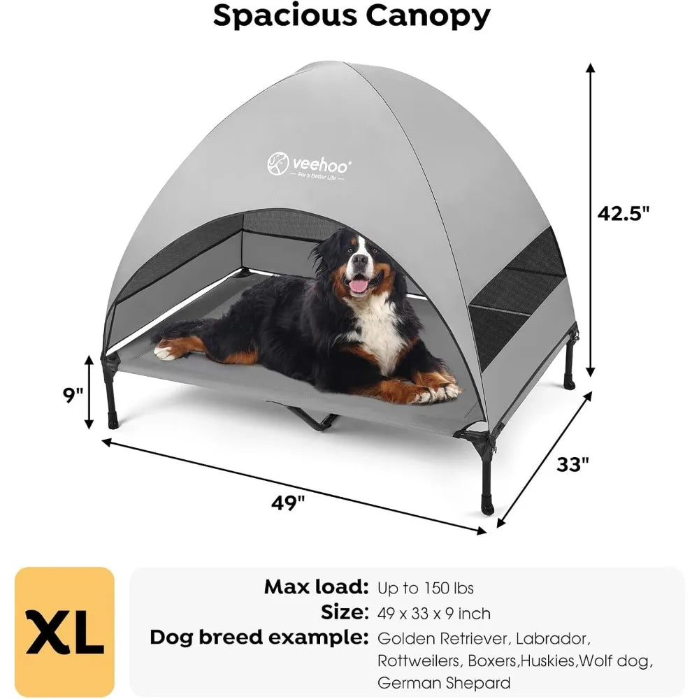Outdoor Dog Bed with Canopy, Cooling Elevated Pet Cot with Removable Shade, Non-Slip Feet, Raised Dog Cot for Large Dogs, Pet T