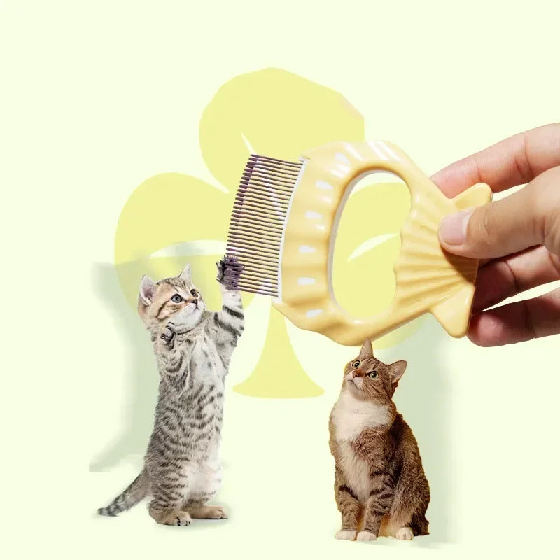 1Pc Pet Cat Comb Massage Brush Shell Shaped Handle Pet Grooming Massage Tool To Remove Loose Hairs For Cats Cleaning Supplies