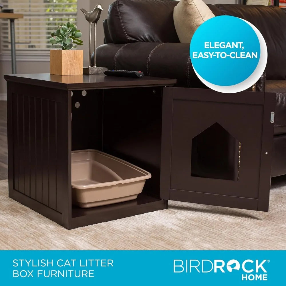 Cat Litter Box Furniture Enclosure - Hidden Kitty Litter Cat House with Hinged Door, Nightstand, Side Table & Pet Crate, Indoor