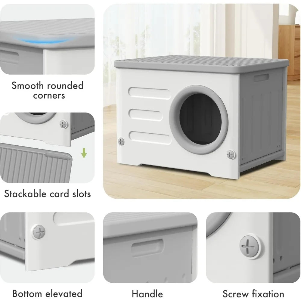 Outdoor Cat House Weatherproof&Insulated,Plastic Waterproof Elevated Cat Shelter Stackable Pet House Cat Wave for Outdoor Indoor