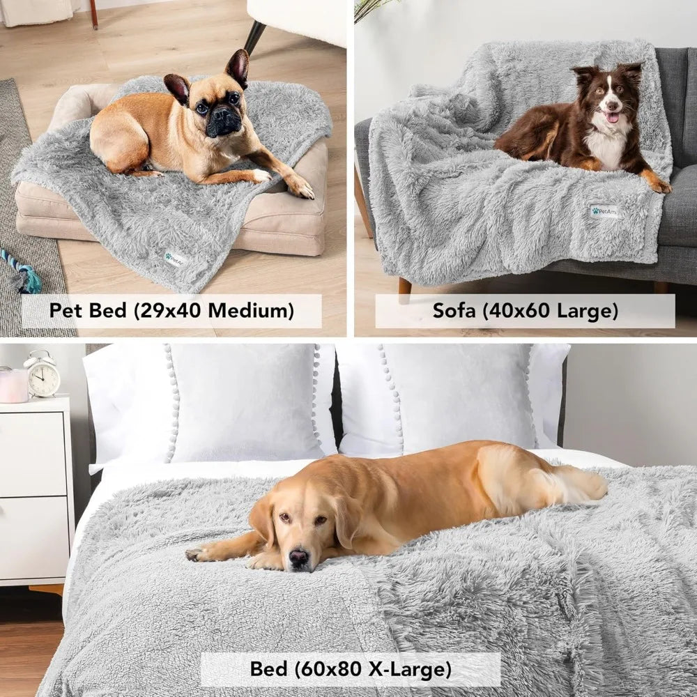 Waterproof Dog Blanket for Small Medium Dogs, Calming Fleece Cat Blanket, Couch Protector Washable Sherpa Faux Fur Pet Throw fo