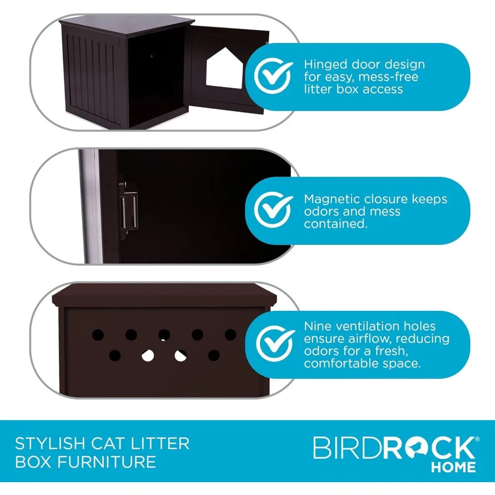 Cat Litter Box Furniture Enclosure - Hidden Kitty Litter Cat House with Hinged Door, Nightstand, Side Table & Pet Crate, Indoor