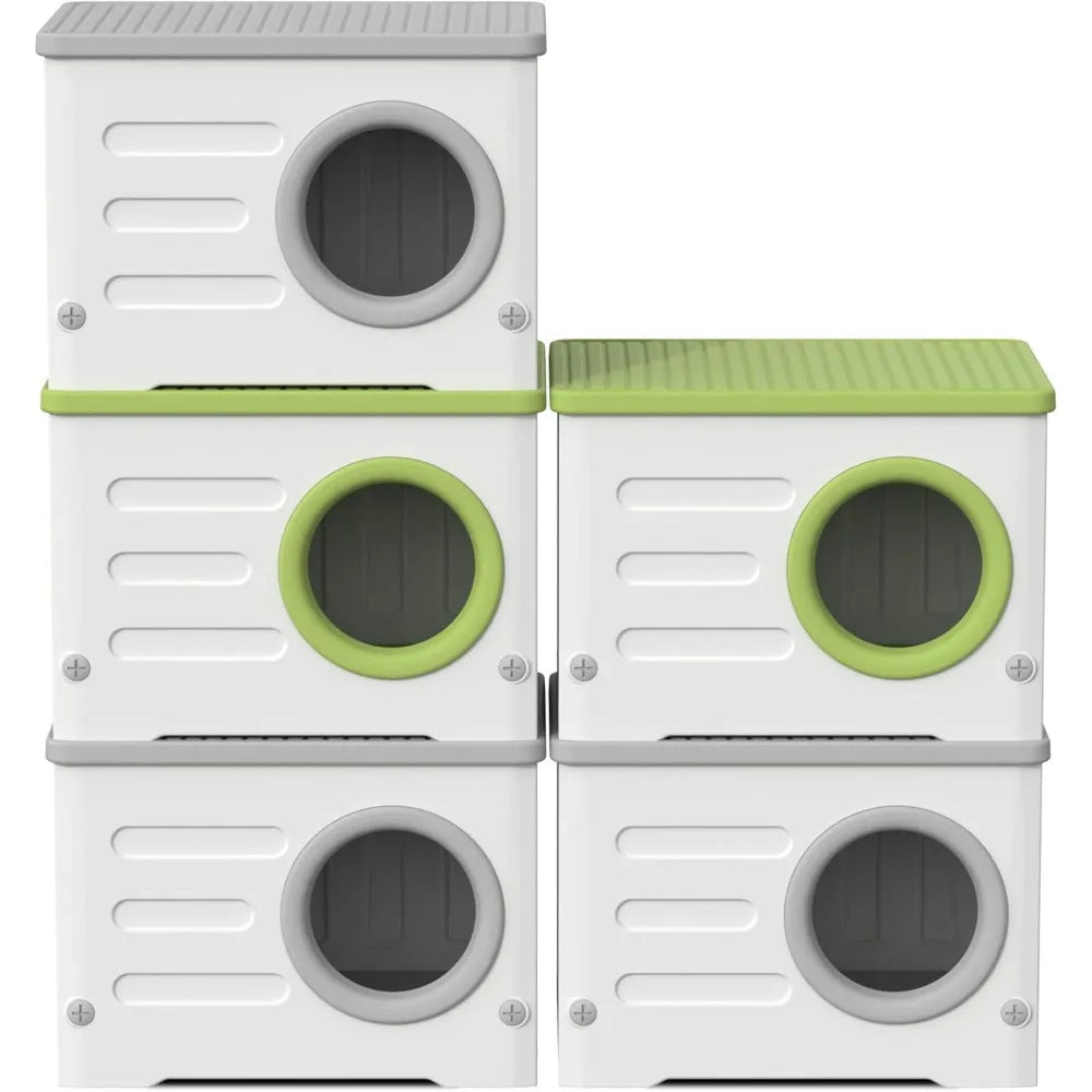 Outdoor Cat House Weatherproof&Insulated,Plastic Waterproof Elevated Cat Shelter Stackable Pet House Cat Wave for Outdoor Indoor