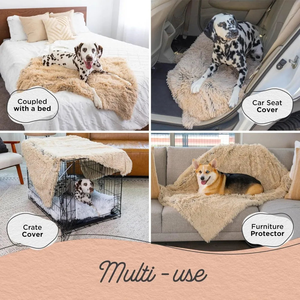 Calming Shag Dog Blanket – Ultra Soft Faux Fur Pet Throw, Anxiety-Relief, Lightweight Warm Bed Cover for Dogs and Cats, Machine
